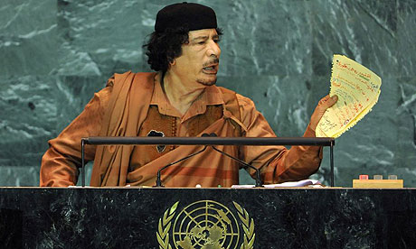 Mummar Gaddafi. Photograph: Jason Szenes/EPA 